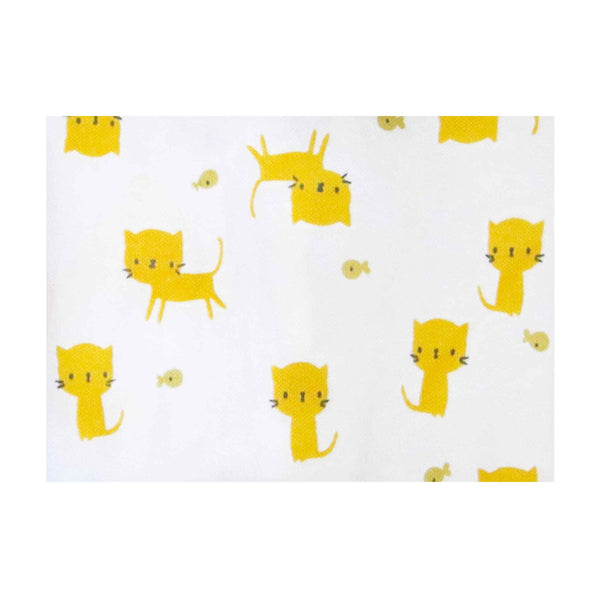 100% Organic Cotton with yellow kitty cat print, fabric swatch. This material is used for the Alli.C gender neutral Kitty Cat Convertible Baby Gown.
