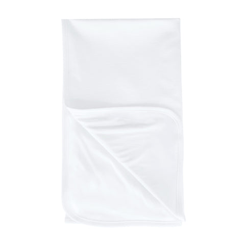Alli.C, unisex white baby blanket. Made from 100% Cotton & lined with white Silk Charmeuse. This timeless blanket is finished with a white binding.